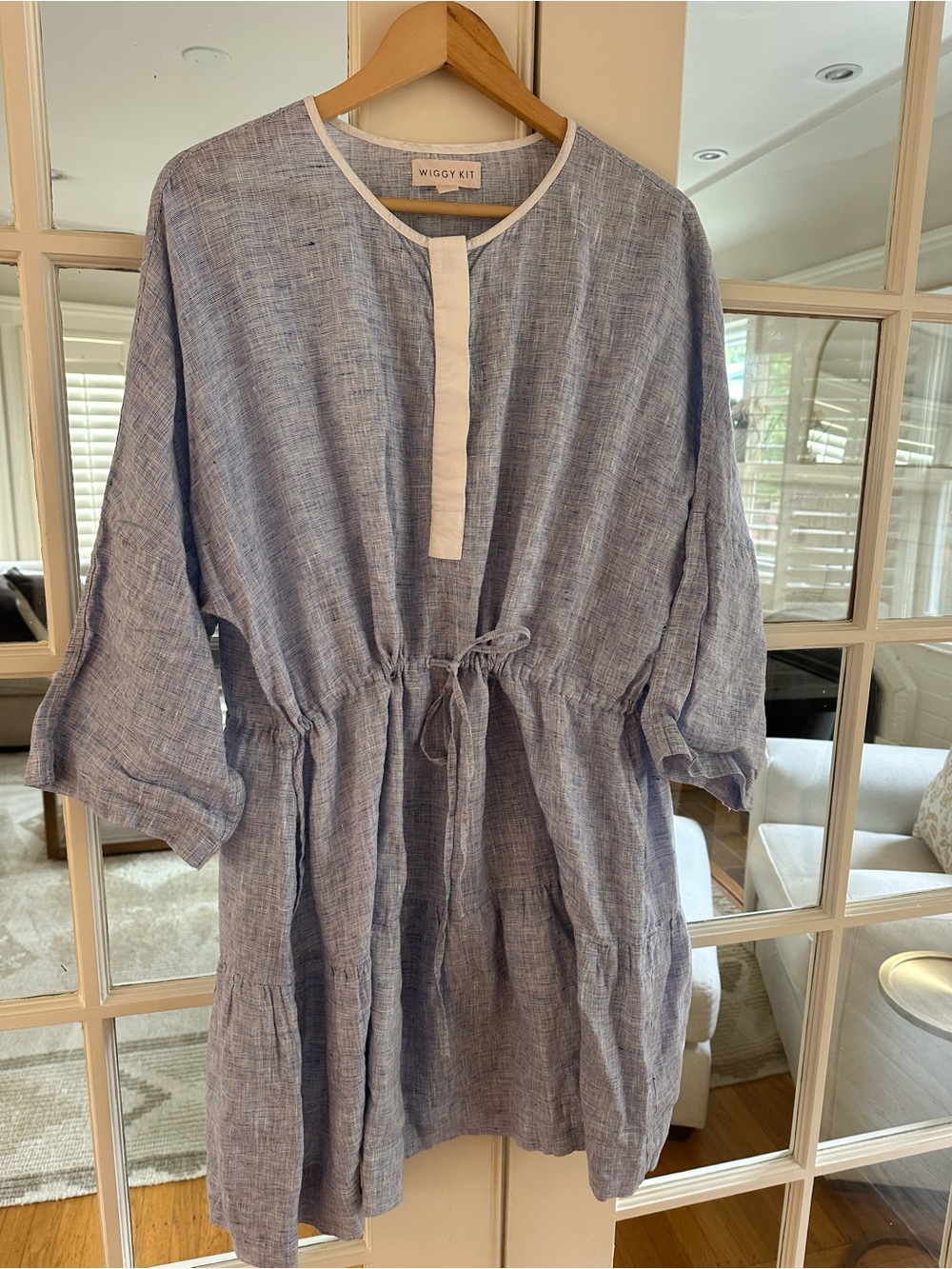 Wiggy Kit Women's Light Blue Linen Drawstring Tunic Dress